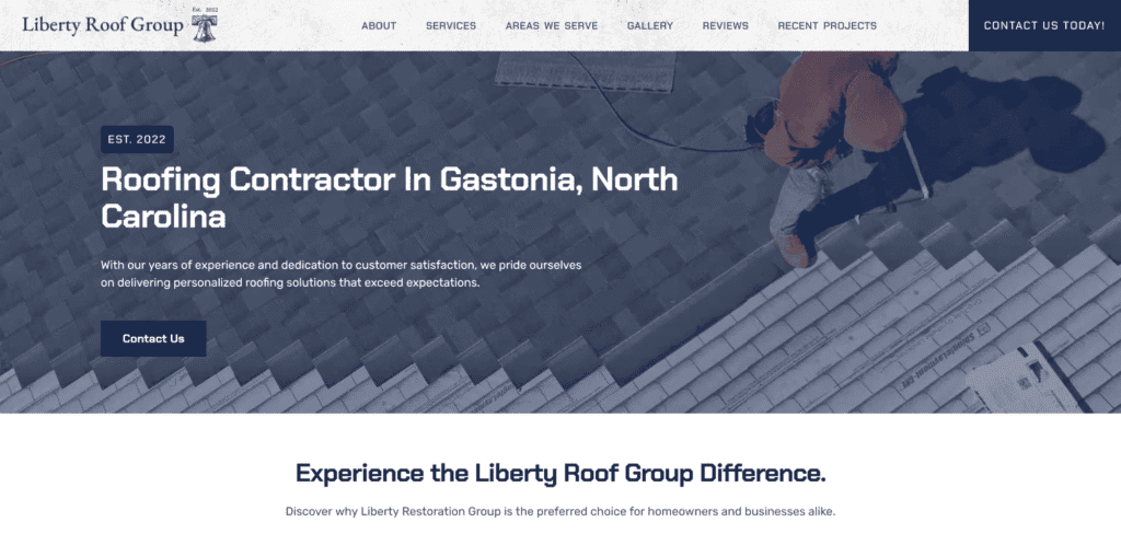 Roofing website redesign. Work by Bridgeman Digital.